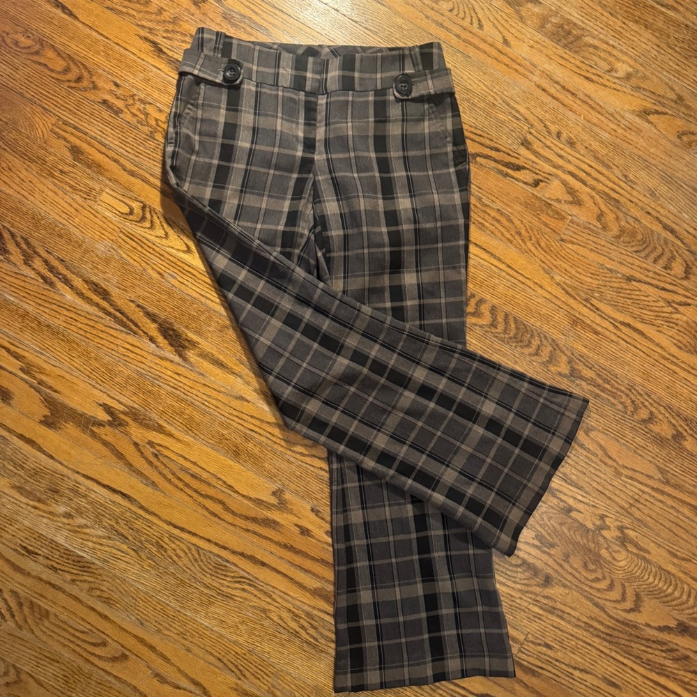 Y2K Suzy Shier Plaid mid rise flare Dress Pants - Black and Brown - size 4